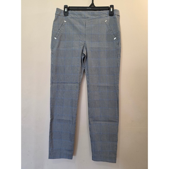 SOHO Apparel Ltd. Pants - SOHO Apparel Ltd Grey Blue Glen Plaid Pull On Slim Leg Trousers Pants Womens M